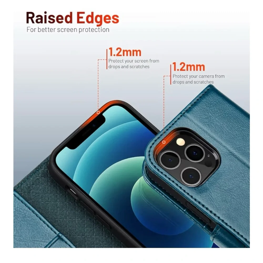 OCASE iPhone 12 / 12 Pro Wallet Case RFID PU Leather Flip Kickstand Peacock Blue